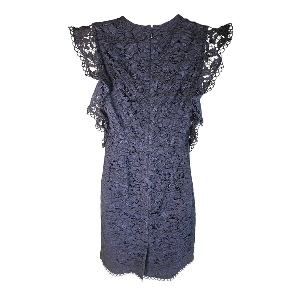 Vince Camuto Navy Blue Lace Dress Sz 4 Ruffled Sleeveless Zip Up Body Con - Picture 4 of 9